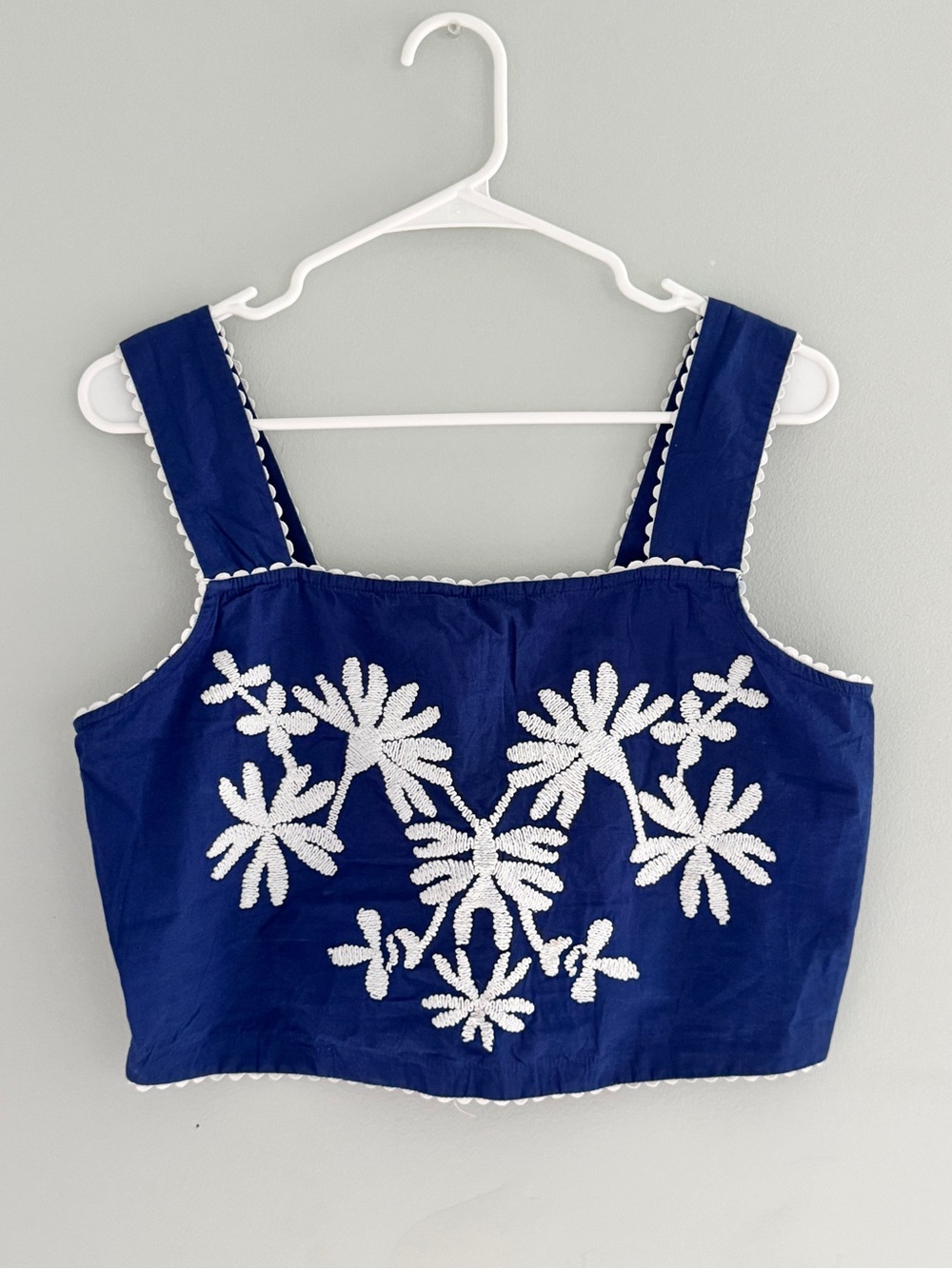Laffaire Blue White Embroidered Crop Tank Top M